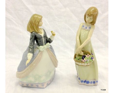 2 Lladro figures, Girl holding a flower basket and a girl 20cm high A/F