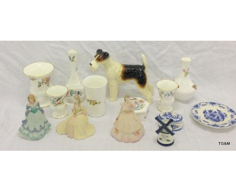 14 pieces of China including Coalport figures, Worcester, Aynsley vase etc