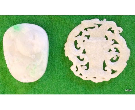 A white Jade fish pendant and a white jade carved disc