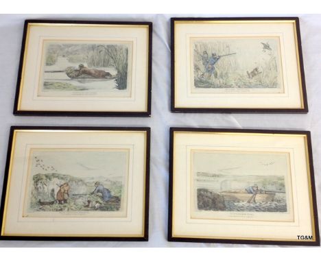 A Set of 4 Hand Coloured Bird hunting Prints by H Y Alken. 25 x 32cm