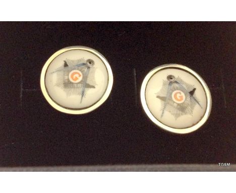 A Pair of Silver and Enamel Masonic Cufflinks