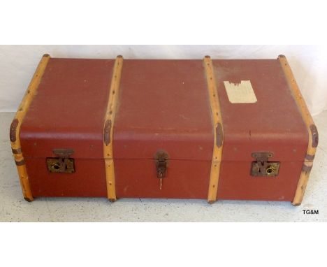 A Vintage Wooden Bound Trunk. 30 x 92 x 33