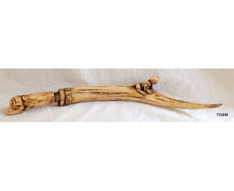 Unusual Eastern carved antler dagger with monkey decoration