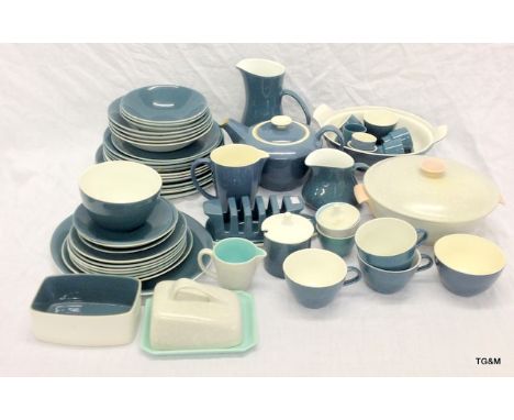 Poole Pottery table ware including tea pot, toast rack and jugs