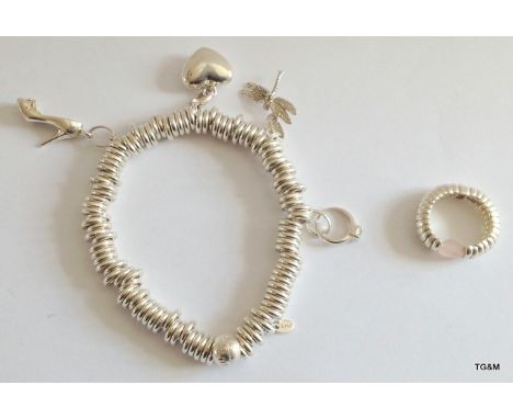 A genuine silver Links of London charm bracelet and matching ring