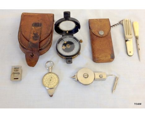 WW2 Dolland of London military compass in leather case and other items