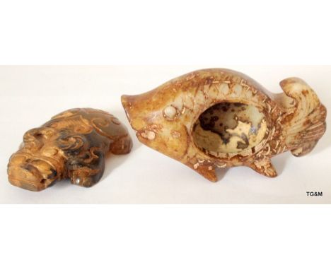 2 items of Jade to include a bowl in the form of a fish and a water buffalo
