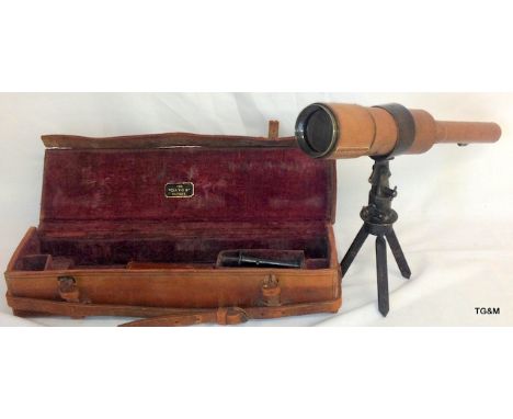 A WW1 spotter telescope with tripod in original fitted case by F. Davidson and Co