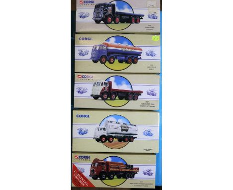 5 Corgi Classic Foden 8 Wheel Rigid Trucks. Flatbed with Barrels &amp; Chains 'Scottish &amp; Newcastle (97317). Tanker 'Hovi