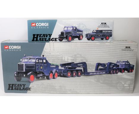 2 Corgi Classics Heavy Haulage series. 2x Scammell Constructor and 24 Wheel Low Loader Set 'Pickfords' (17701). Plus a pair- 