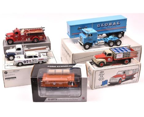 5 First Gear 1/34 1/25 1950's/60's American Trucks/van. A Ford set- 56 Stock Car &amp; '51 F-6 Flatbed, 'Ralph Moody' team li