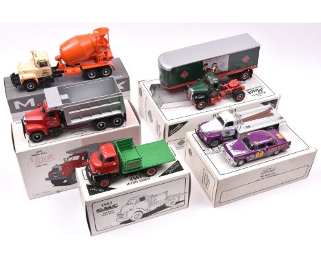 5 First Gear 1/34 1950's American Trucks. A Ford set- 56 Stock Car &amp; '51 F-6 Flatbed, ' Schwam Motor Co. team livery. 195