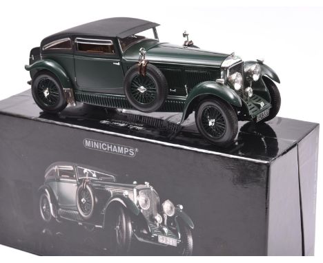 A Minichamps 1:18 scale model of a 1930 Bentley 6.5 Litre. A very well detailed model 'Blue Train Special' in dark green. Box