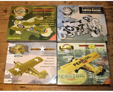 4 Gearbox Collectibles Limited edition Replica Aircraft Coin Banks. 2x Stinson Reliant monoplanes - U.S. Army Air Corps and a