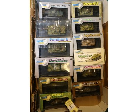 12 Dragon Armour 1:72 scale Military Vehicles. M4A1 (76W) WSS. Sherman MkIII. Sherman Mk.V 'Tulip'. 2x Pz.Hpfw.III Ausf.M, va