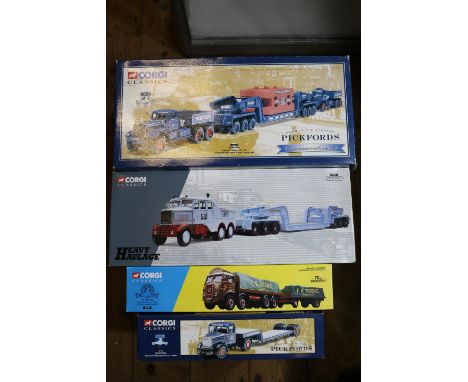 4 Corgi Classics. A 'Pickford's Diamond T Ballast (x2) with 24 Wheel Girder Trailer &amp; Steel Casting Load (55201). Scammel