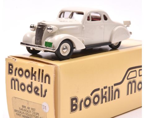 Brooklin Models BRK 4x 1937 Chevrolet Coupe. A 1989 Brooklin Collectors Club 'First Membership Model'. in white with red inte