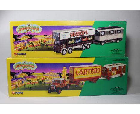 2 Corgi Classics 'The Showmans Range'. Leyland Dodgem Truck &amp; Caravan Set 'Silcock's (24801). Plus a Scammell Highwayman 