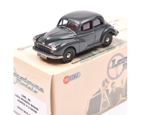 Lansdowne Models LDM.36 1952 Morris Minor Series II 2 door. In dark grey with red seats, dark grey wheels with plated hubcaps