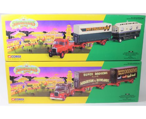 2 Corgi Classics 'The Showmans Range'. Scammell Highwayman Ballast With Closed Pole Trailer &amp; Caravan Set, Pat Collins Fa