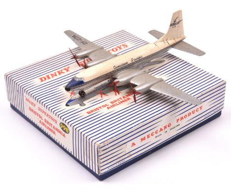 A Dinky Supertoys 998; Bristol Britannia Airliner. 4-engine airliner in silver, blue and white livery, Candian Pacific, CF-CZ