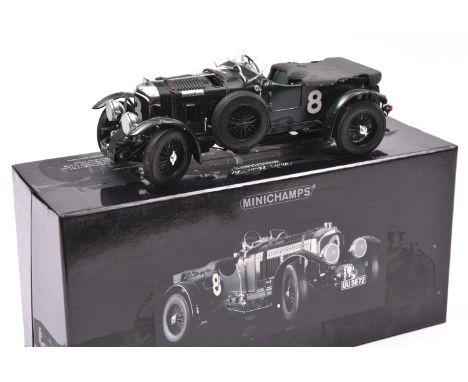 A Minichamps 1:18 scale model of a 1930 Bentley 'Blower' 4.5 Litre Le Mans. A very well detailed model in dark green. Boxed. 