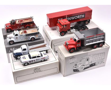 5 First Gear 1/34 1950's American Trucks. A Ford set- 56 Stock Car &amp; '51 F-6 Flatbed, ' Parnelli Jones'' team livery. 2x 