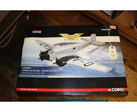Corgi Aviation Junkers Ju-52 3/m - British Airways Gatwick Airport London, 1936. (AA36903). Boxed with packing and certificat