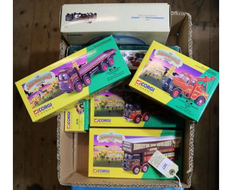 7 Corgi Classics. 5 The Showman's Range- Atkinson Open Pole Truck Set 'Anderton and Rowland's' (27801). Foden Closed Pole Tru