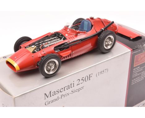 CMC 1:18 Maserati 250F 1957. Superbly detailed and finished in Italian Racing Red livery, with yellow nose, detailed engine b