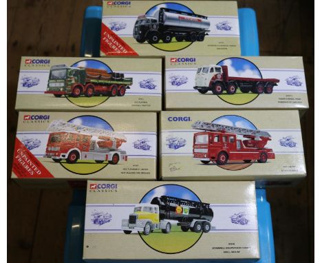 6 Corgi Classics.  Foden Flatbed 'Robson's of Carlisle' (97971). AEC Flatbed, 'Greenall Whitley' (97931). Scammell Highwayman