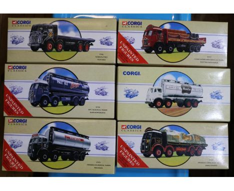 6 Corgi Classics. 3x Foden- Flatbed 'Pickfords' (97956). Flatbed with Barrels &amp; Chains, 'Scottish &amp; Newcastle' (97317