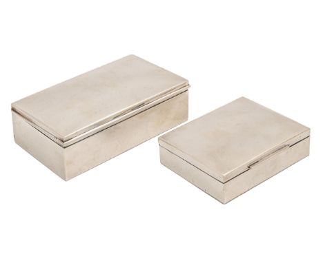 Two Continental silver cigarette boxes,&nbsp; cedar lined, 10 and 14cm l, control marks, mid 20th c Light polish scratches, n