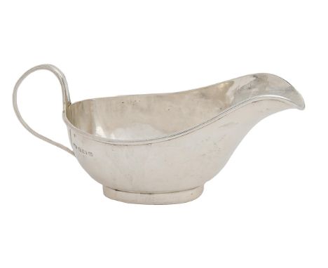 A George V silver sauceboat, 19.5cm l, by Ernest Druss &amp; Co, Birmingham 1922, 5ozs 18dwts Two small dents and light polis