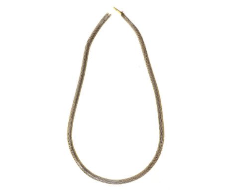 A white gold Brazilian mesh necklace, 39.5cm l, marked 585, 27.2g Light wear