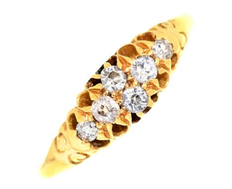 A six stone diamond ring, early 20th century, in gold, unmarked, 2.6g, size J 