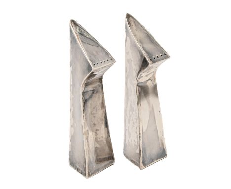 A pair of Elizabeth II modernist silver casters, 12.5cm h, mark of Staffordshire College of Further Education, Birmingham 198
