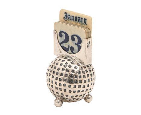 A George V silver golf ball novelty calendar, 80mm h, by Deykin &amp; Harrison, Birmingham 1933, 1oz 18dwts Upper part slight