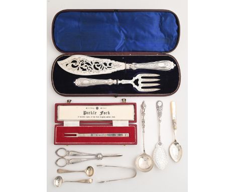A Victorian silver server,&nbsp; Venetian pattern, by Martin, Hall &amp; Co, London 1875, a silver replica pickle fork, Sheff