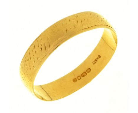 An 18ct gold wedding ring, London 1967, 2.4g, size L½ Slightly distorted and worn