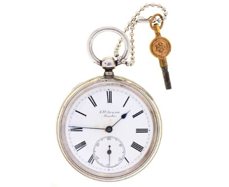 A silver lever watch, 'The Ludgate', J W Benson,&nbsp;Patent No 4658, No 62066, with three quarter pate movement in engine tu