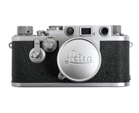 A Leica IIIf chrome rangefinder camera, serial number 658941 (1953) LOOPN, red dial and self-timer with Leitz Elmar 5cm 1:3.5