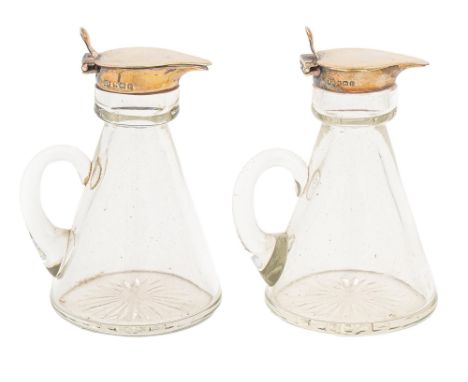 A pair of George V silver mounted glass noggins, 10.5cm h, maker R R, Birmingham 1930 Light wear consistent with age, no engr