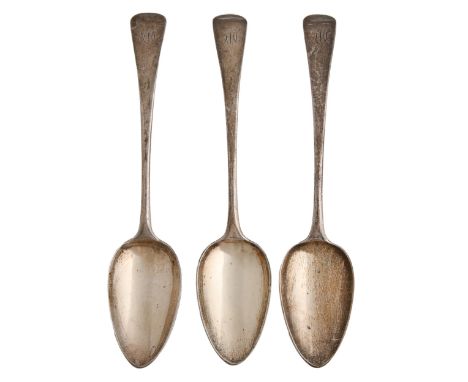 A set of three George III silver tablespoons, Old English pattern, by Solomon Hougham, London 1798, 6ozs 8dwts Good condition