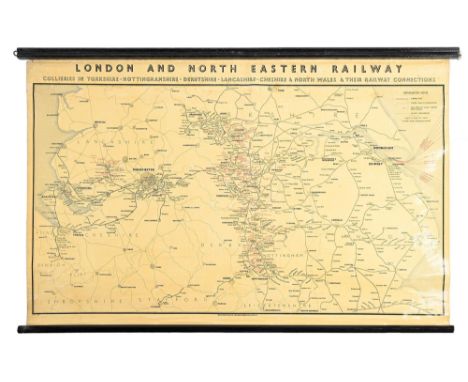 Railwayana. Wall map of LONDON AND NORTH EASTERN RAILWAY COLLERIES IN YORKSHIRE, NOTTINGHAMSHIRE, DERBYSHIRE, LANCASHIRE, CHE