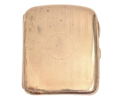 A George V 9ct gold cigarette case, engine turned, 86mm, marks rubbed, Birmingham 1911, 93g Wear consistent with age