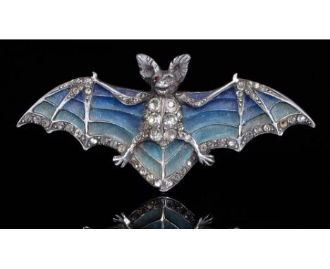 A Continental silver and plique a jour enamel bat brooch, early 20th c, paste set, 53mm, marked STERL S and 90, 7g A Private 