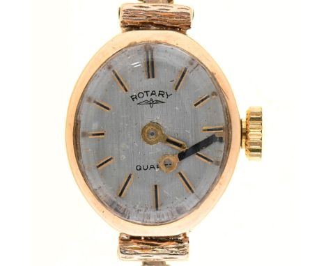 A Rotary 9ct gold oval lady's wristwatch, quartz movement, 14 x 16mm, on 9ct gold bracelet, 8.5g, maker's box Externally in g