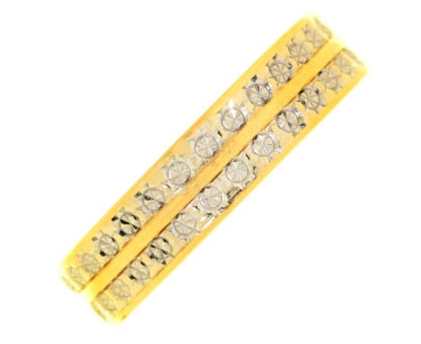 A two colour gold double band ring, marked 750, 4.5g, size N½ Light wear