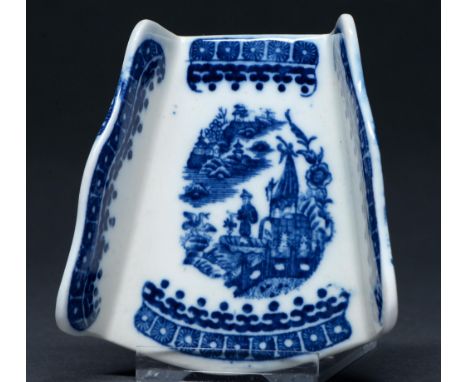 &nbsp;A Caughley blue and white asparagus server, c1779-99,&nbsp;transfer printed with the Fisherman pattern, 77mm l, printed